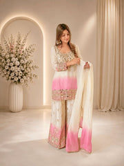 Women’s Embroidered Mirror Work Straight Salwar Suit Set with Palazzo & Dupatta
