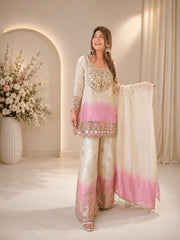 Women’s Embroidered Mirror Work Straight Salwar Suit Set with Palazzo & Dupatta