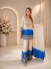 Women’s Embroidered Mirror Work Straight Salwar Suit Set with Palazzo & Dupatta
