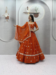 Women’s Bandhej Lehenga Choli with Embroidery & Mirror Work Dupatta