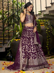 Women’s Silver Floral Embroidered Lehenga Choli with Dupatta
