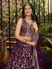 Women’s Silver Floral Embroidered Lehenga Choli with Dupatta