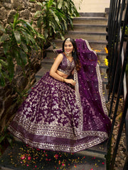 Women’s Silver Floral Embroidered Lehenga Choli with Dupatta