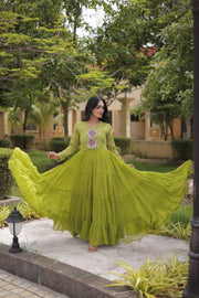 Women’s Anarkali Gown with Kutchi Mirror Work Embroidery