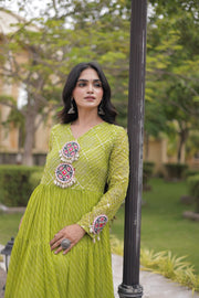 Women’s Anarkali Gown with Kutchi Mirror Work Embroidery