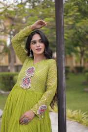Women’s Anarkali Gown with Kutchi Mirror Work Embroidery