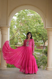 Women’s Anarkali Gown with Kutchi Mirror Work Embroidery