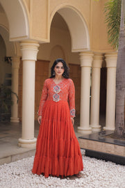 Women’s Anarkali Gown with Kutchi Mirror Work Embroidery