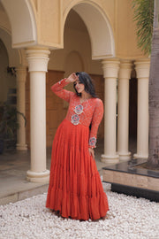 Women’s Anarkali Gown with Kutchi Mirror Work Embroidery