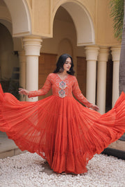 Women’s Anarkali Gown with Kutchi Mirror Work Embroidery