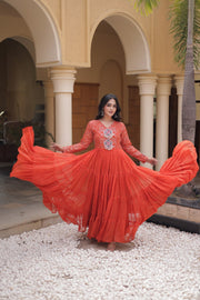 Women’s Anarkali Gown with Kutchi Mirror Work Embroidery