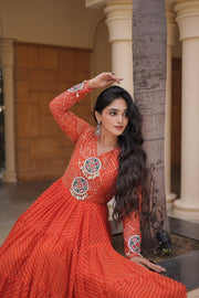 Women’s Anarkali Gown with Kutchi Mirror Work Embroidery