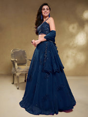 Women’s Blue Floral Embroidered Lehenga Choli with Dupatta