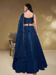 Women’s Blue Floral Embroidered Lehenga Choli with Dupatta