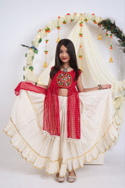 Girls Traditional Lehenga Choli Set with Bandhani Print Top