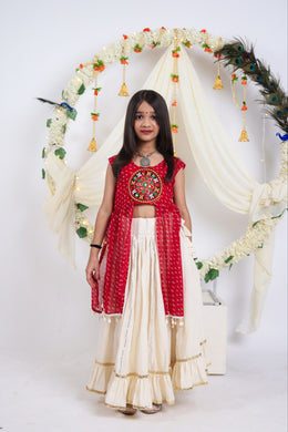 Girls Traditional Lehenga Choli Set with Bandhani Print Top