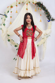 Girls Traditional Lehenga Choli Set with Bandhani Print Top
