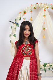 Girls Traditional Lehenga Choli Set with Bandhani Print Top