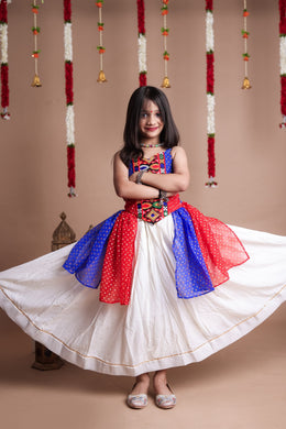Girls’ White Bandhani Printed Lehenga Choli with Dupatta