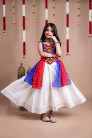 Girls’ White Bandhani Printed Lehenga Choli with Dupatta