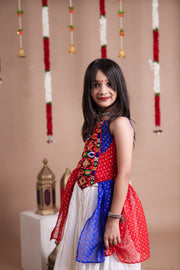 Girls’ White Bandhani Printed Lehenga Choli with Dupatta