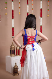 Girls’ White Bandhani Printed Lehenga Choli with Dupatta