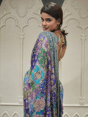 Women’s Printed Embroidered Saree with Heavy Border and Matching Blouse