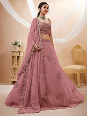 Women Green Georgette Lehenga Choli Set,Zari, Dori & Sequins Embroidery Work