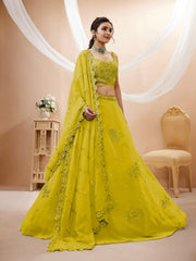 Women Green Georgette Lehenga Choli Set,Zari, Dori & Sequins Embroidery Work