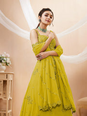 Women Green Georgette Lehenga Choli Set,Zari, Dori & Sequins Embroidery Work