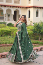 Women’s Dark Green Embroidered Lehenga Choli Set with Dupatta