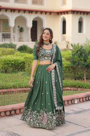 Women’s Dark Green Embroidered Lehenga Choli Set with Dupatta