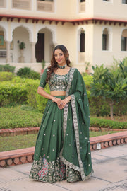 Women’s Dark Green Embroidered Lehenga Choli Set with Dupatta