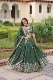 Women’s Dark Green Embroidered Lehenga Choli Set with Dupatta