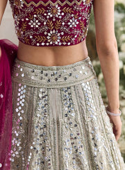 Women’s Embroidered Lehenga Choli Set with Sequin Work and Pink Dupatta