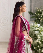 Women’s Embroidered Lehenga Choli Set with Sequin Work and Pink Dupatta