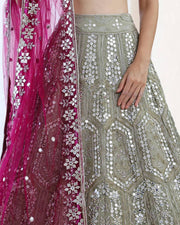 Women’s Embroidered Lehenga Choli Set with Sequin Work and Pink Dupatta