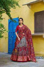 Women’s Printed Lehenga Choli Set with Floral Print Dupatta