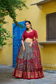 Women’s Printed Lehenga Choli Set with Floral Print Dupatta