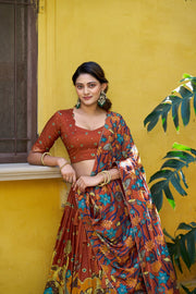 Women’s Printed Lehenga Choli Set with Floral Print Dupatta