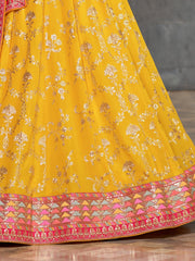 Women’s Yellow Embroidered Lehenga Choli with Floral Dupatta