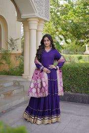 Women’s Anarkali Gown with Embroidered Dupatta Full Sleeve Flared Ethnic Long Dress
