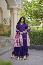 Women’s Anarkali Gown with Embroidered Dupatta Full Sleeve Flared Ethnic Long Dress