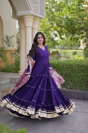 Women’s Anarkali Gown with Embroidered Dupatta Full Sleeve Flared Ethnic Long Dress