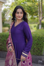 Women’s Anarkali Gown with Embroidered Dupatta Full Sleeve Flared Ethnic Long Dress