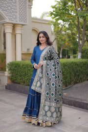 Women’s Anarkali Gown with Embroidered Dupatta Full Sleeve Flared Ethnic Long Dress
