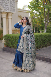 Women’s Anarkali Gown with Embroidered Dupatta Full Sleeve Flared Ethnic Long Dress