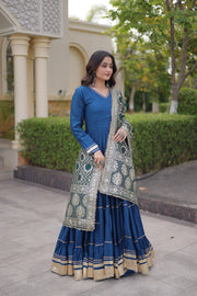 Women’s Anarkali Gown with Embroidered Dupatta Full Sleeve Flared Ethnic Long Dress