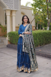 Women’s Anarkali Gown with Embroidered Dupatta Full Sleeve Flared Ethnic Long Dress