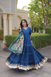 Women’s Anarkali Gown with Embroidered Dupatta Full Sleeve Flared Ethnic Long Dress